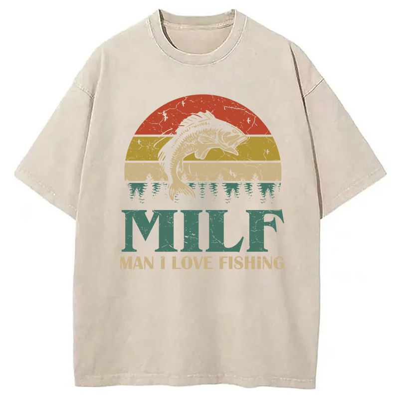 Modecanvas MILF Man I Love Fishing DTG Printing Washed T-Shirt
