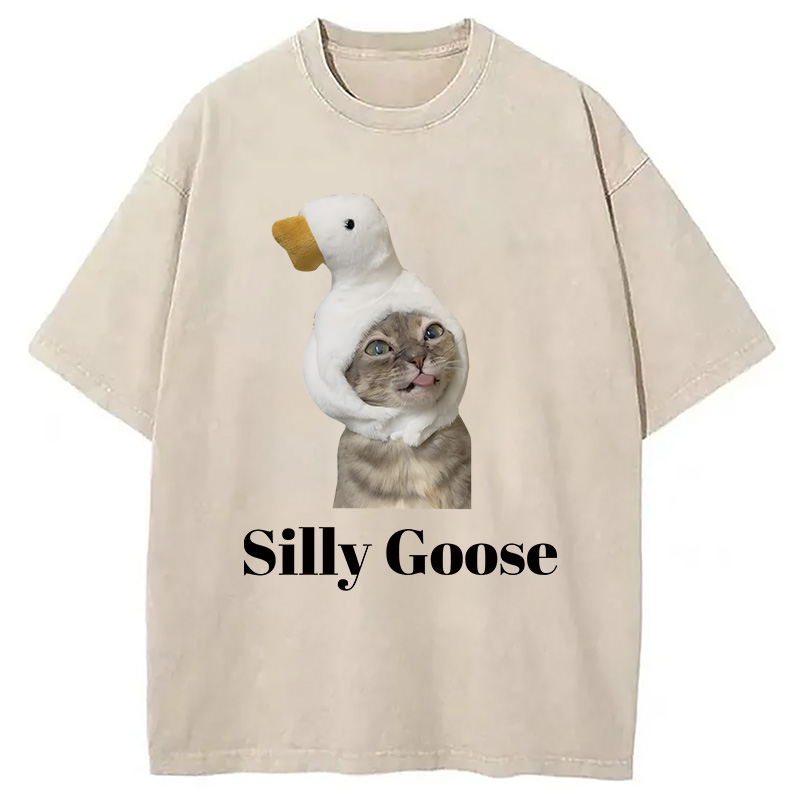 Modecanvas Goose Cat DTG Printing Washed T-Shirt