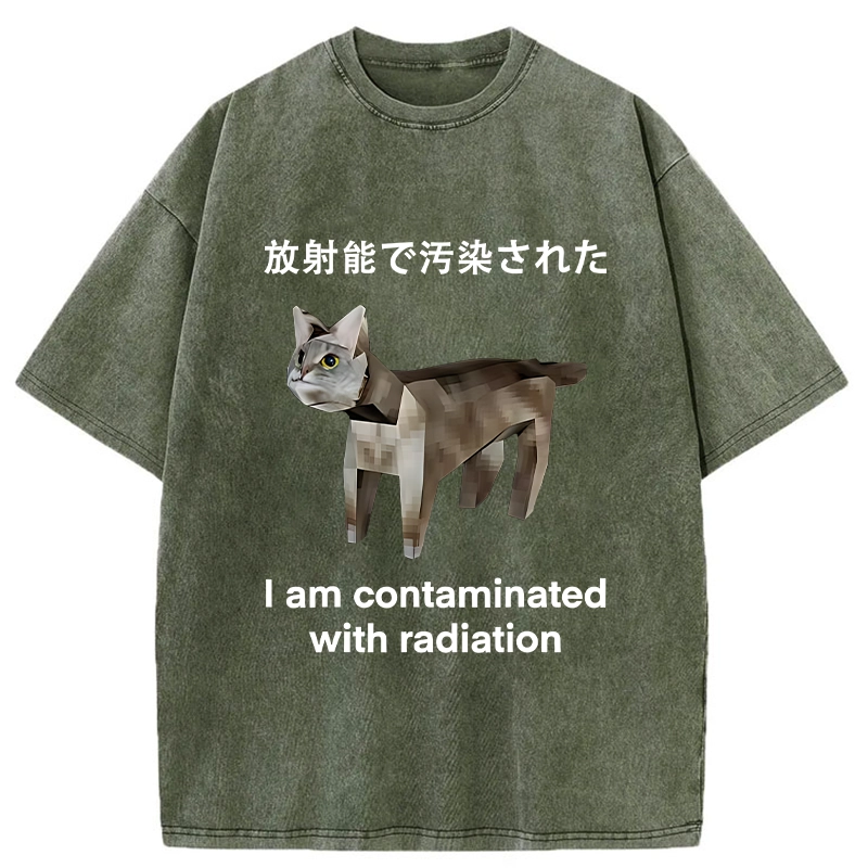 Modecanvas Cat Contaminated By Radiation Washed T-Shirt-modecanvas
