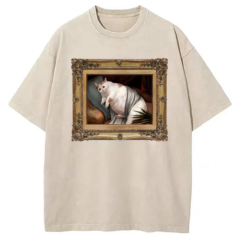 Modecanvas Fat Cat Crying In The Mansion DTG Printing Washed T-Shirt