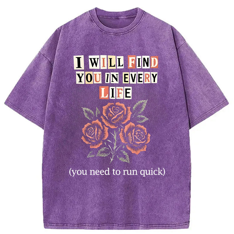 Modecanvas Funny Threat Roses DTG Printing Washed T-Shirt
