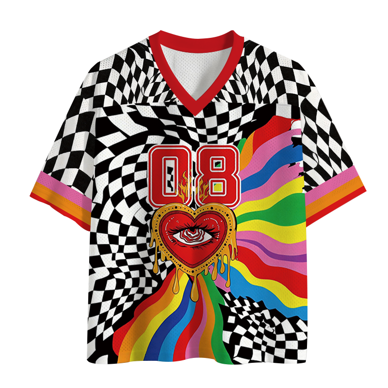 Modecanvas Trippy Rainbow Heart Eye Mesh Jersey-modecanvas