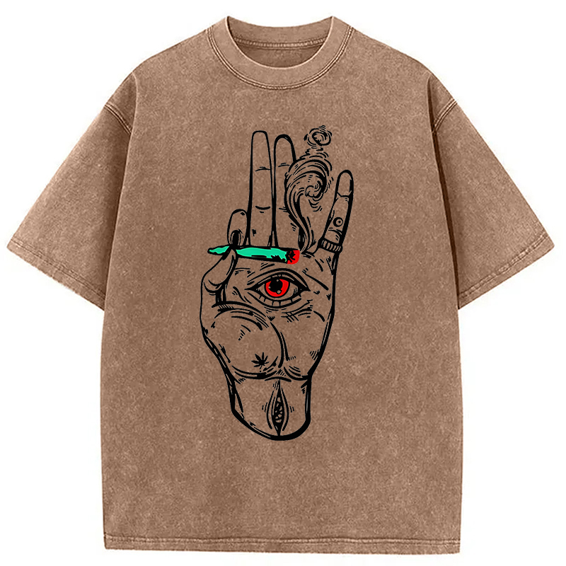 Modecanvas All Eyes On Me Cigarette DTG Printing Washed T-Shirt