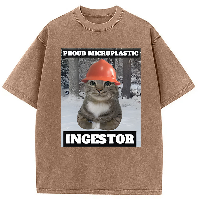 Modecanvas Proud Microplastic Ingestor Cat Meme DTG Printing Washed T-Shirt