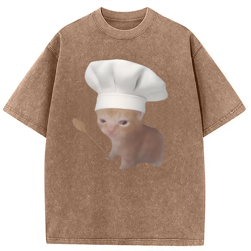 Modecanvas Funny Culinary Kitty Meme DTG Printing Washed T-Shirt