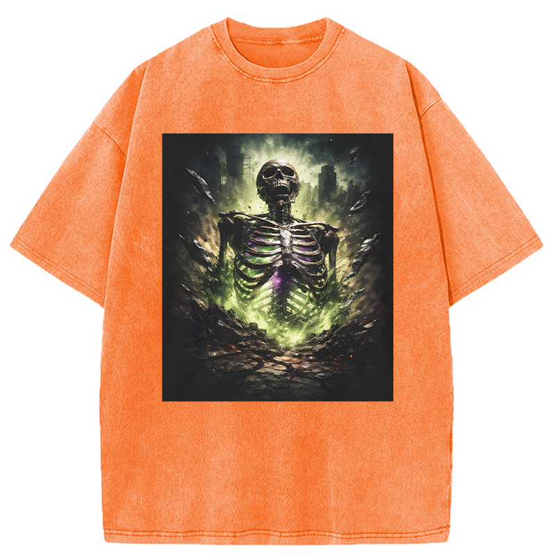 Modecanvas Radioactive Inspired Skeleton DTG Printing Washed T-Shirt