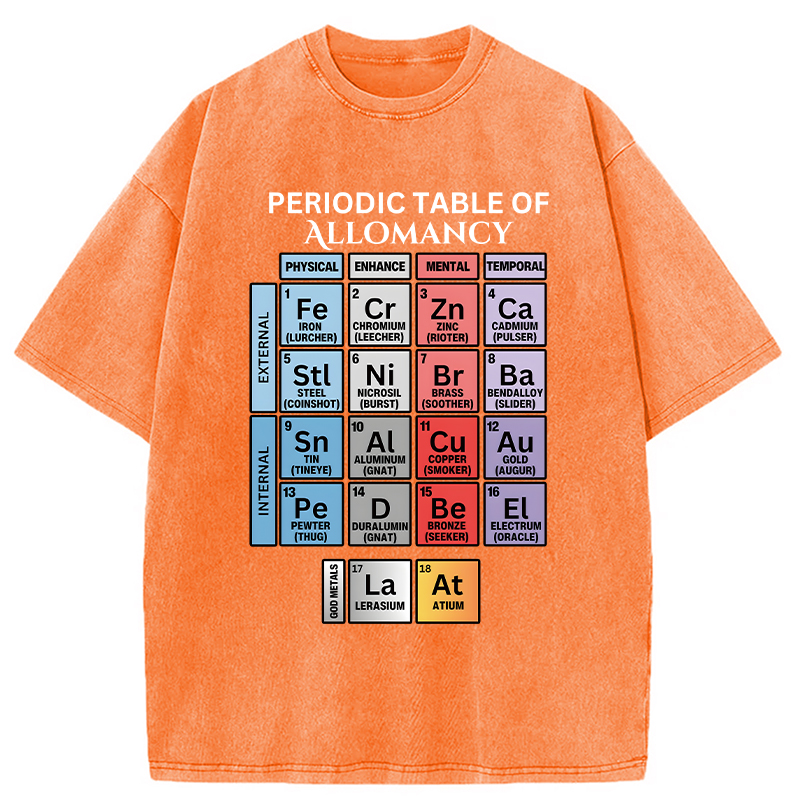 Modecanvas Periodic Table of Allomancy DTG Printing Washed T-Shirt