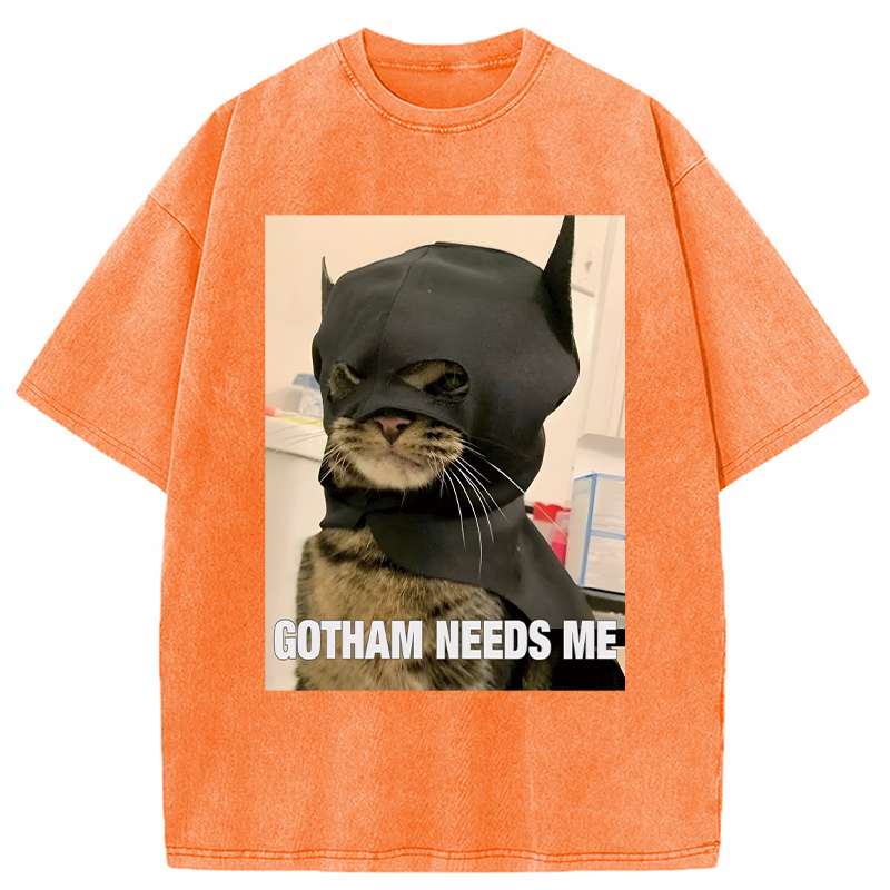 Modecanvas Bat Cat Meme DTG Printing Washed T-Shirt