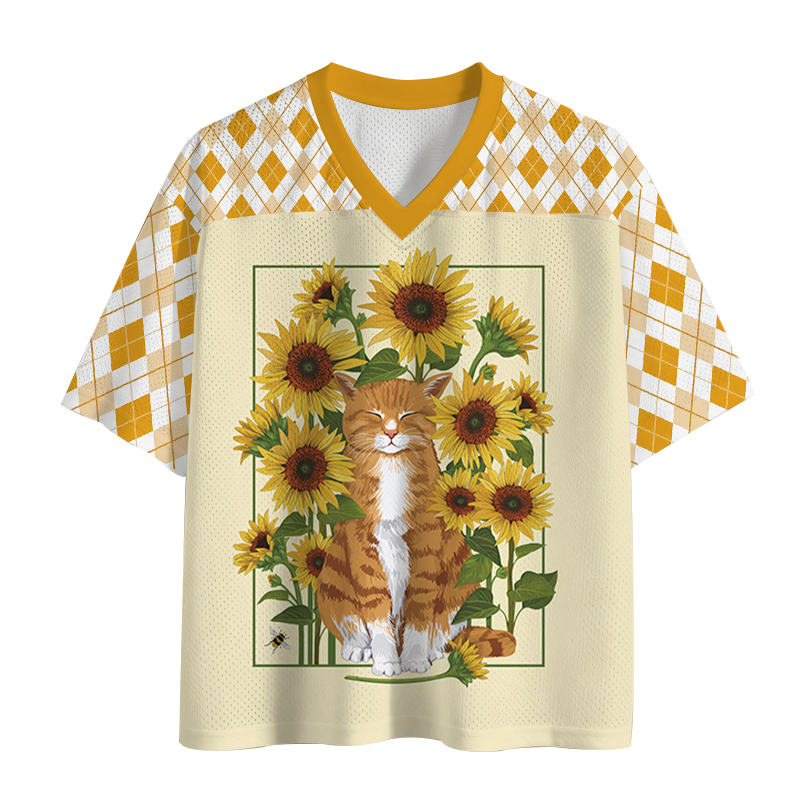 Modecanvas A Contented Orange Cat Mesh Jersey-modecanvas