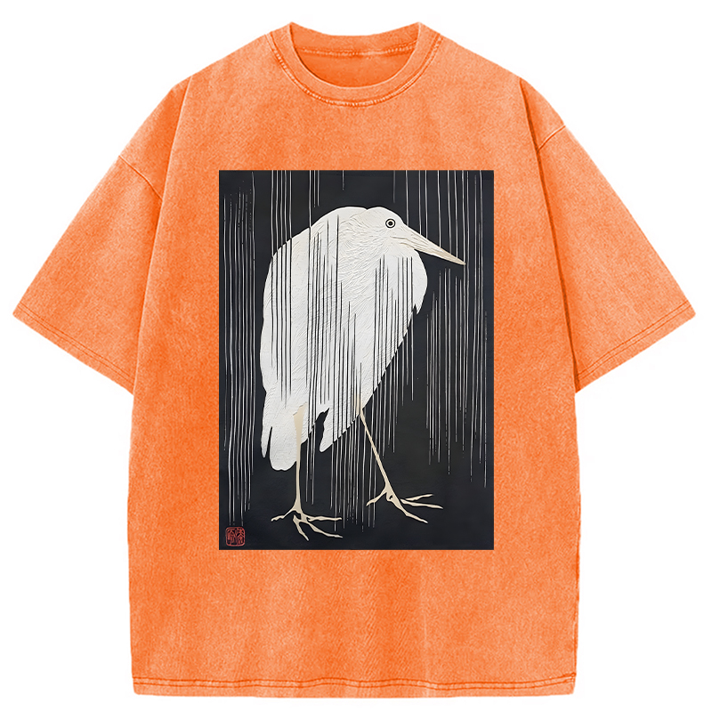 Modecanvas Heron In The Rain DTG Printing Washed T-Shirt