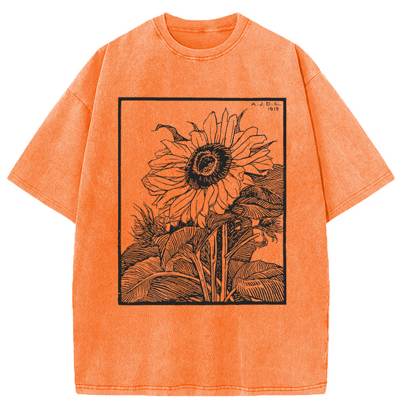 Modecanvas Sunflower Vintage DTG Printing Washed T-Shirt