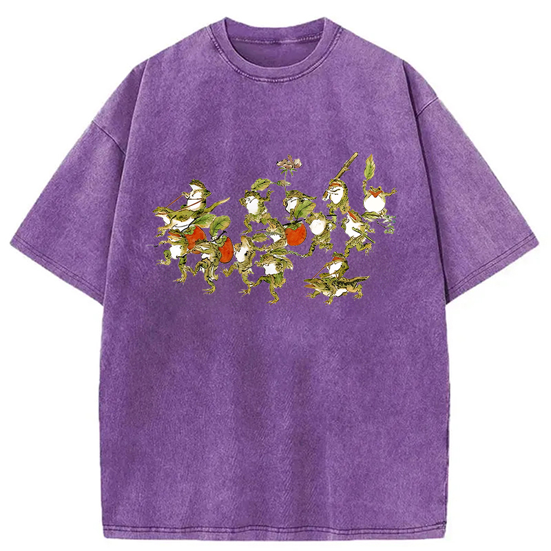 Modecanvas Frogs Riding Lizards DTG Printing Washed T-Shirt
