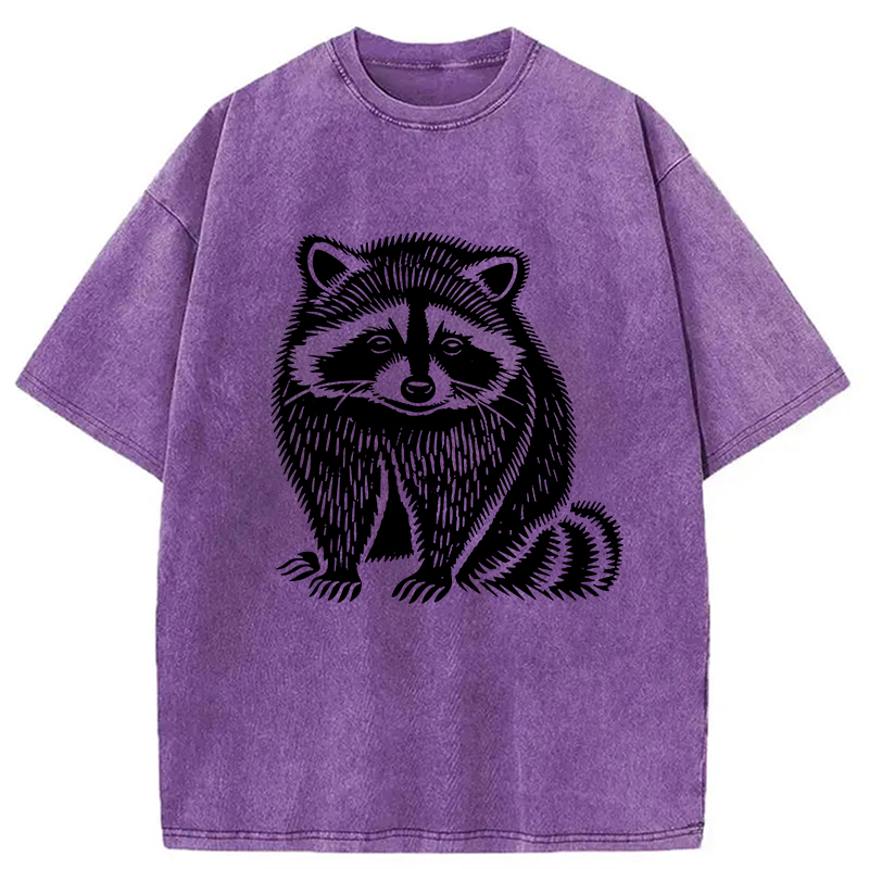 Modecanvas Vintage Minimalist Raccoon DTG Printing Washed T-Shirt