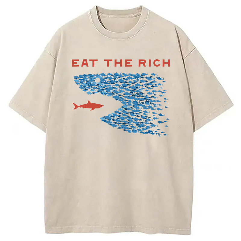 Modecanvas Eat The Rich Fish DTG Printing Washed T-Shirt