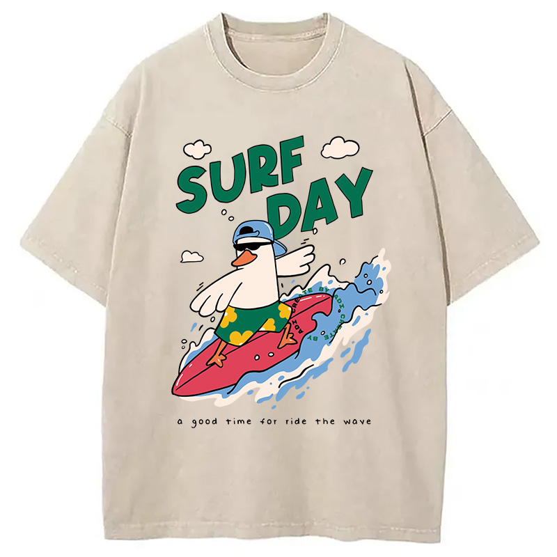 Modecanvas Surfing Duck DTG Printing Washed T-Shirt