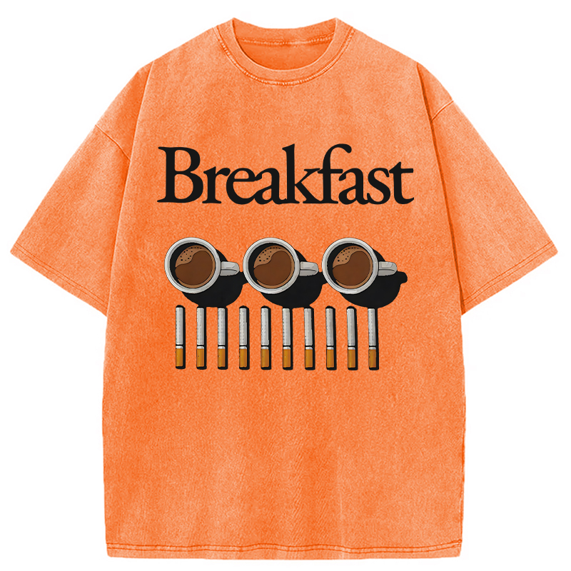 Modecanvas Breakfast Coffee And Cigarettes DTG Printing Washed T-Shirt