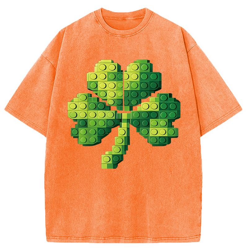 Modecanvas Funny Building Shamrock Blocks St Patricks Day DTG Printing Washed T-Shirt