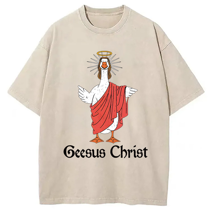Modecanvas Geesus Christ Funny DTG Printing Washed T-Shirt