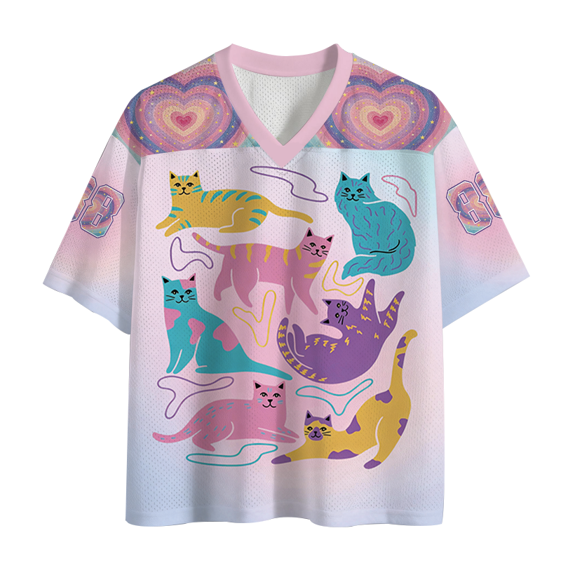 Modecanvas Colourful Cats Mesh Jersey-modecanvas