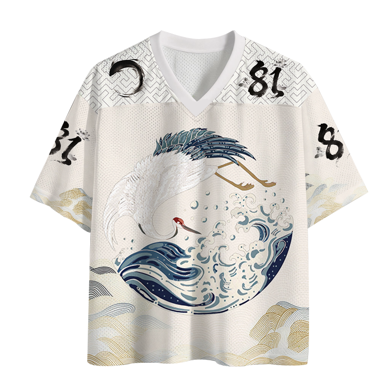 Modecanvas Crane Bird Wave Mesh Jersey-modecanvas