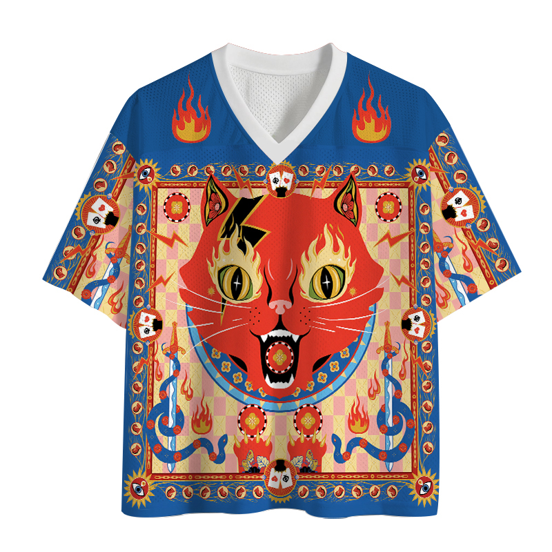 Modecanvas Lucky Fire Cat Mesh Jersey-modecanvas