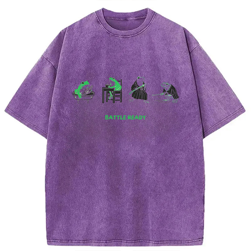 Modecanvas Funny Morning Routine Frog DTG Printing Washed T-Shirt