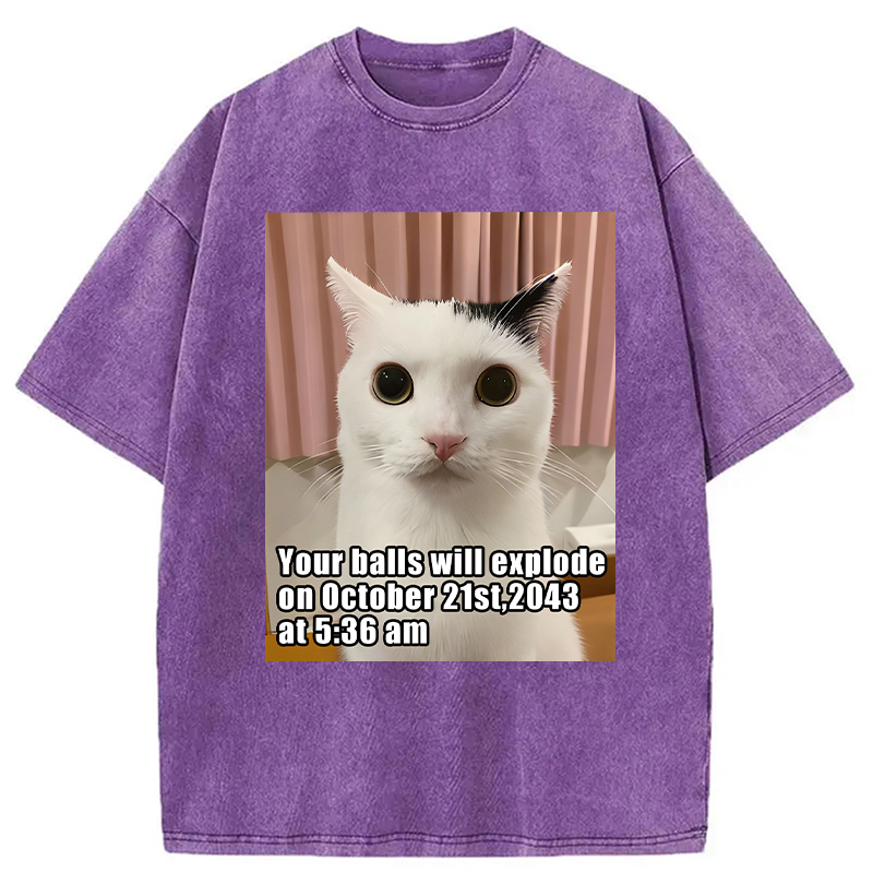 Modecanvas Your Balls Will Explode Funny Cat Meme DTG Printing Washed T-Shirt