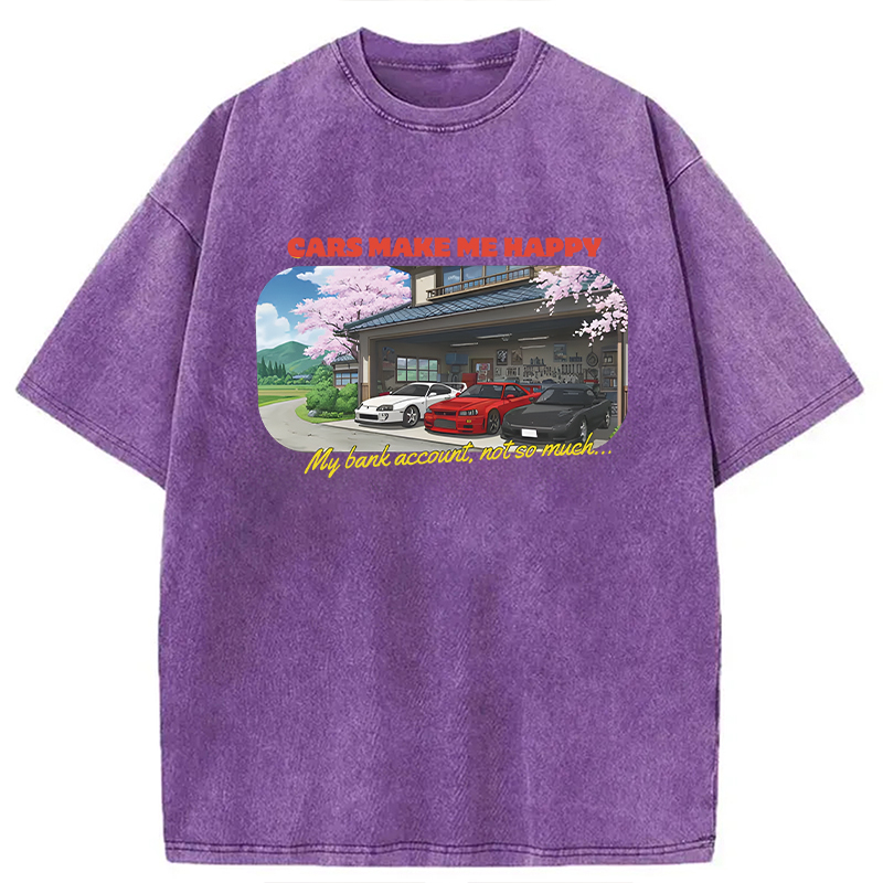 Modecanvas Cars Make Me Happy DTG Printing Washed T-Shirt