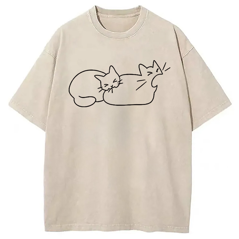 Modecanvas Cat Bites Cat DTG Printing Washed T-Shirt