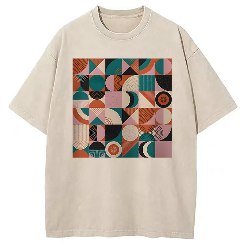 Modecanvas Abstract Geometric Art DTG Printing Washed T-Shirt