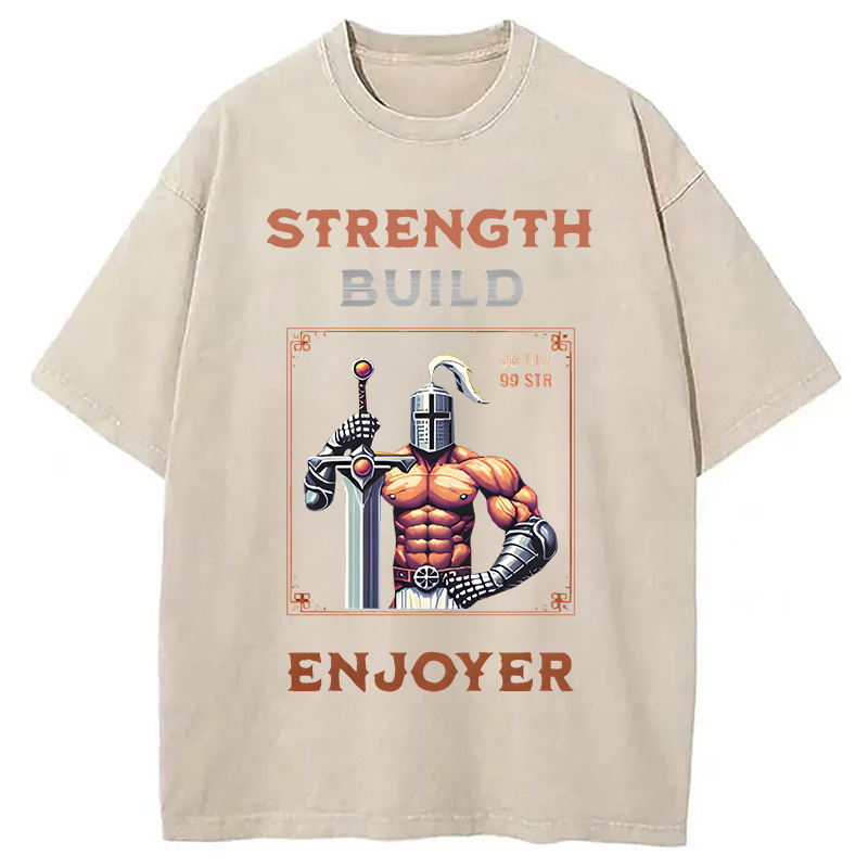Modecanvas Strength Build Enjoyer Dank Souls Meme DTG Printing Washed T-Shirt