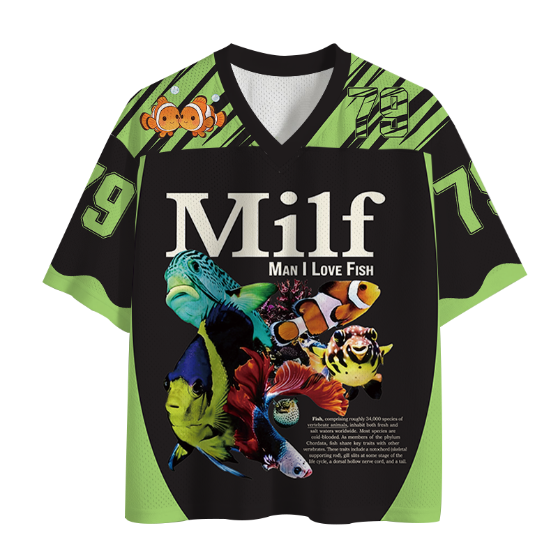 Modecanvas Man I Love Fish Vintage Meme Mesh Jersey-modecanvas
