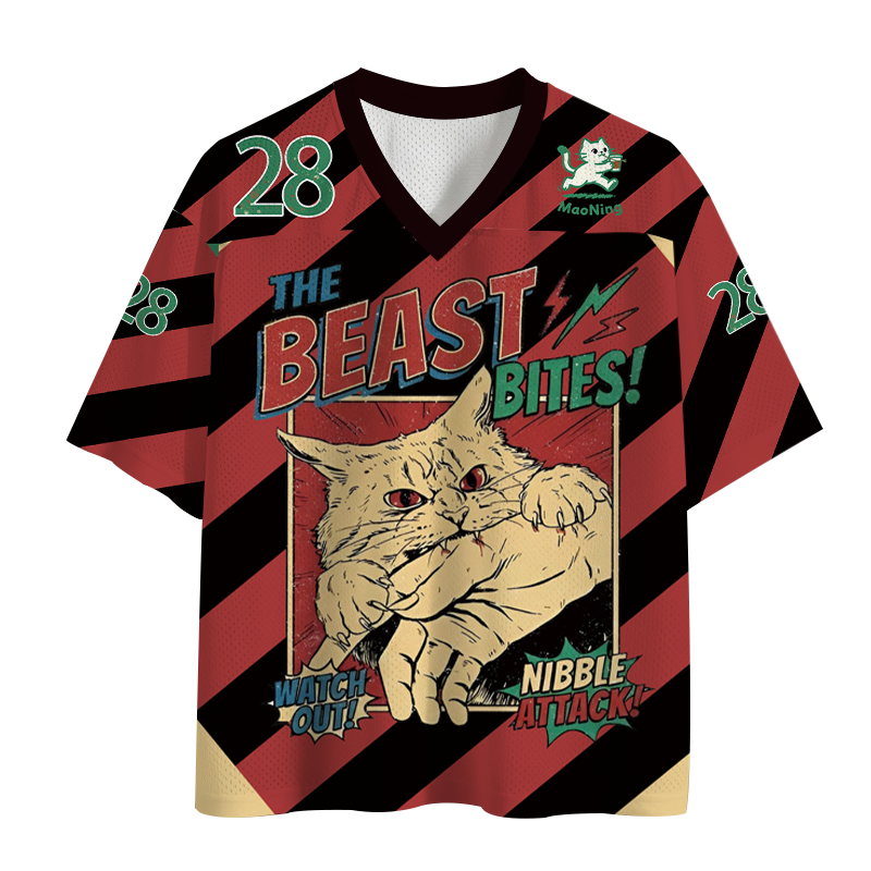 Modecanvas Vintage Horror Cat Bite Mesh Jersey-modecanvas
