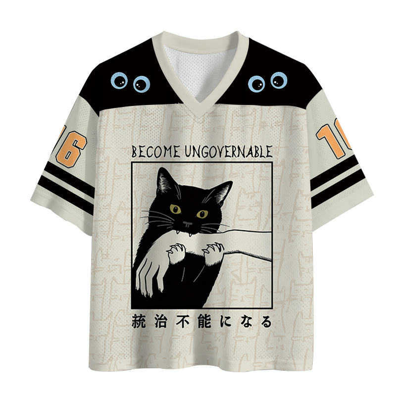 Modecanvas Black Cat Biting Arm Mesh Jersey-modecanvas