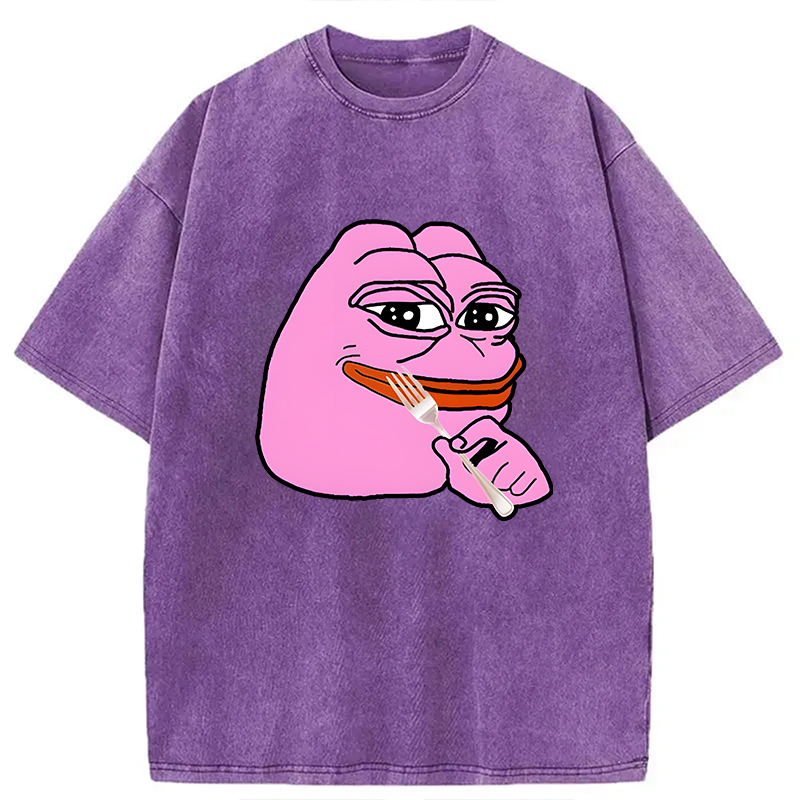 Modecanvas Pink Pepe Frog Meme DTG Printing Washed T-Shirt