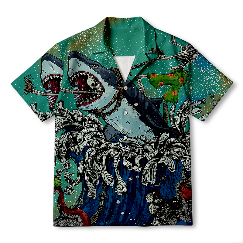 Modecanvas Shark Surfboard Hawaiian Shirt