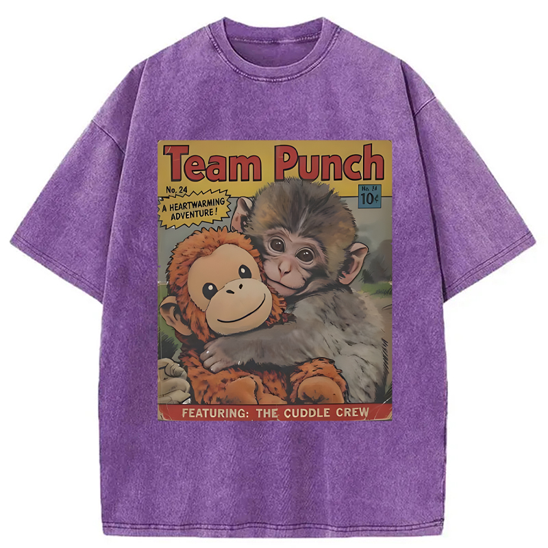 Modecanvas Punch Monkey Holding Stuffed Monkey DTG Printing Washed T-Shirt