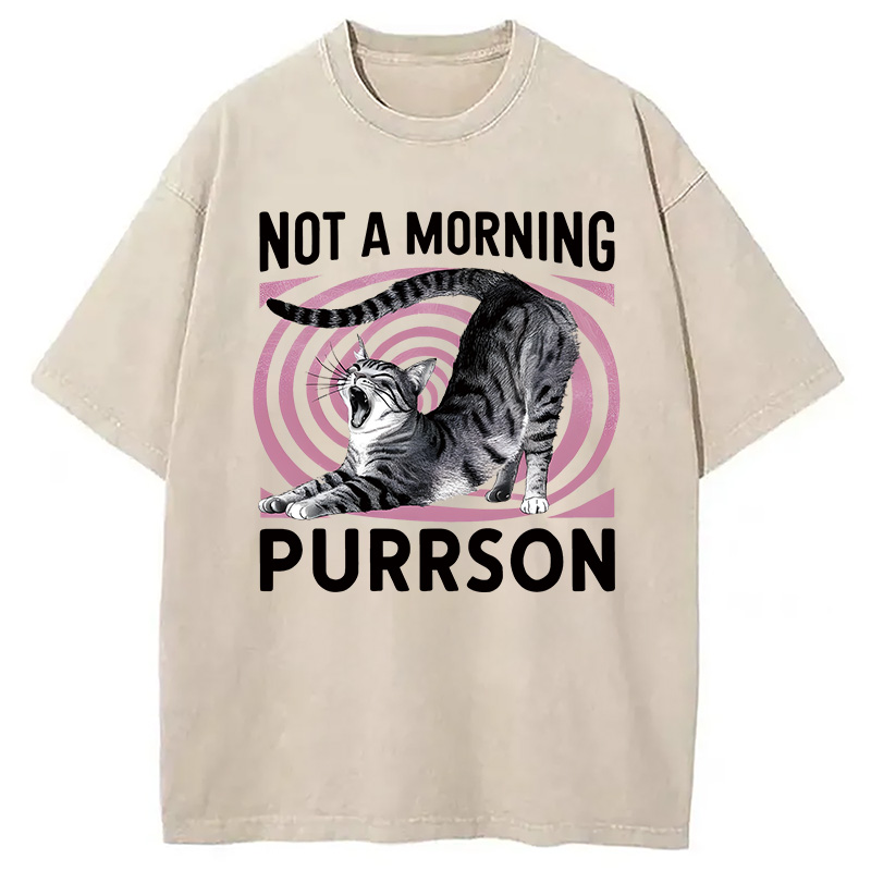 Modecanvas Not A Morning Purrrson Cat DTG Printing Washed T-Shirt