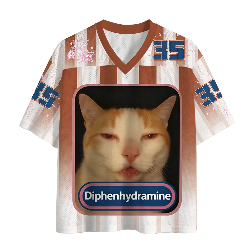 Modecanvas Pink Diphenhydramine Meme Cat Mesh Jersey-modecanvas