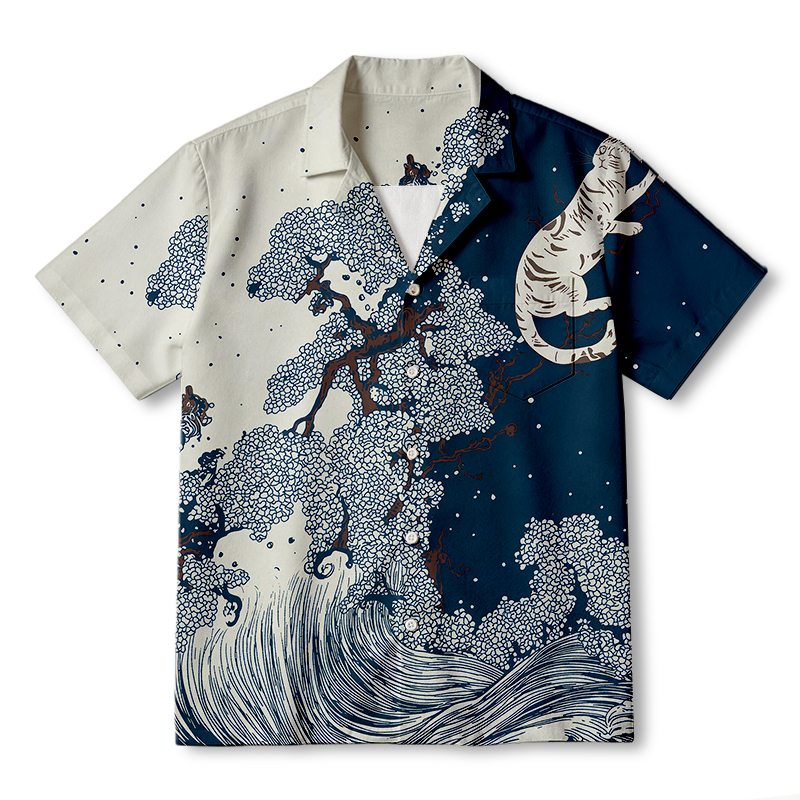 Modecanvas White Tiger Climbing A Tree Hawaiian Shirt-modecanvas