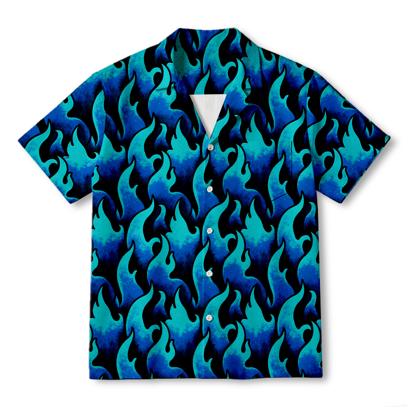 Modecanvas Blue Flame Hawaiian Shirt-modecanvas