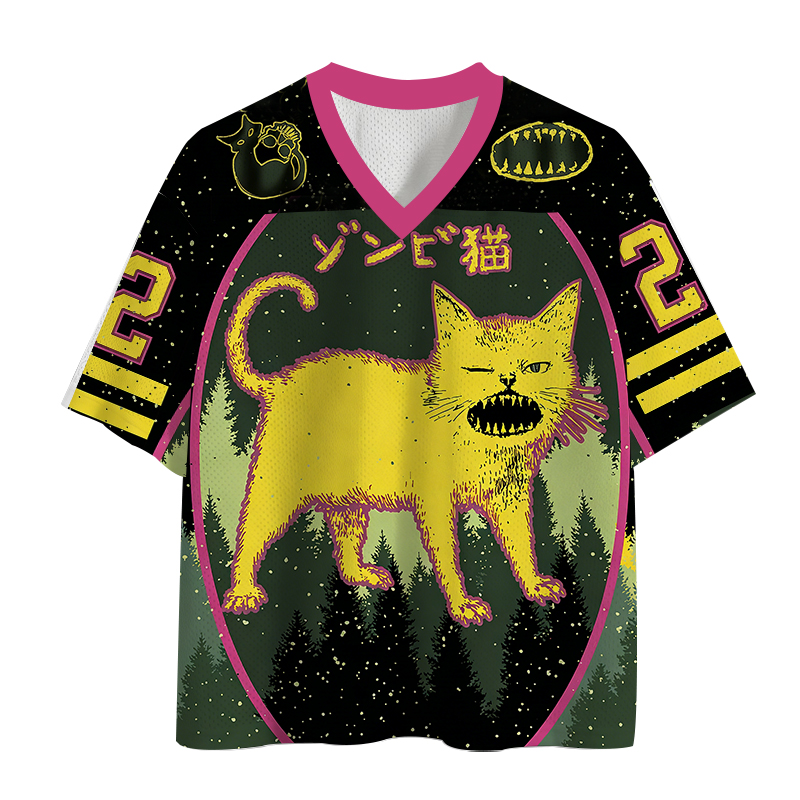 Modecanvas Horrible Japanese Cat Mesh Jersey-modecanvas