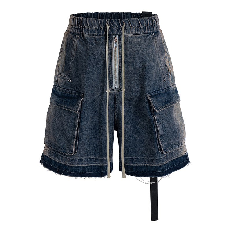 Modecanvas Large pocket Frayed Blue Denim Short