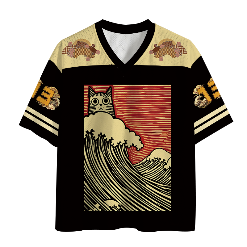 Modecanvas Japanese Cat Wave Mesh Jersey-modecanvas
