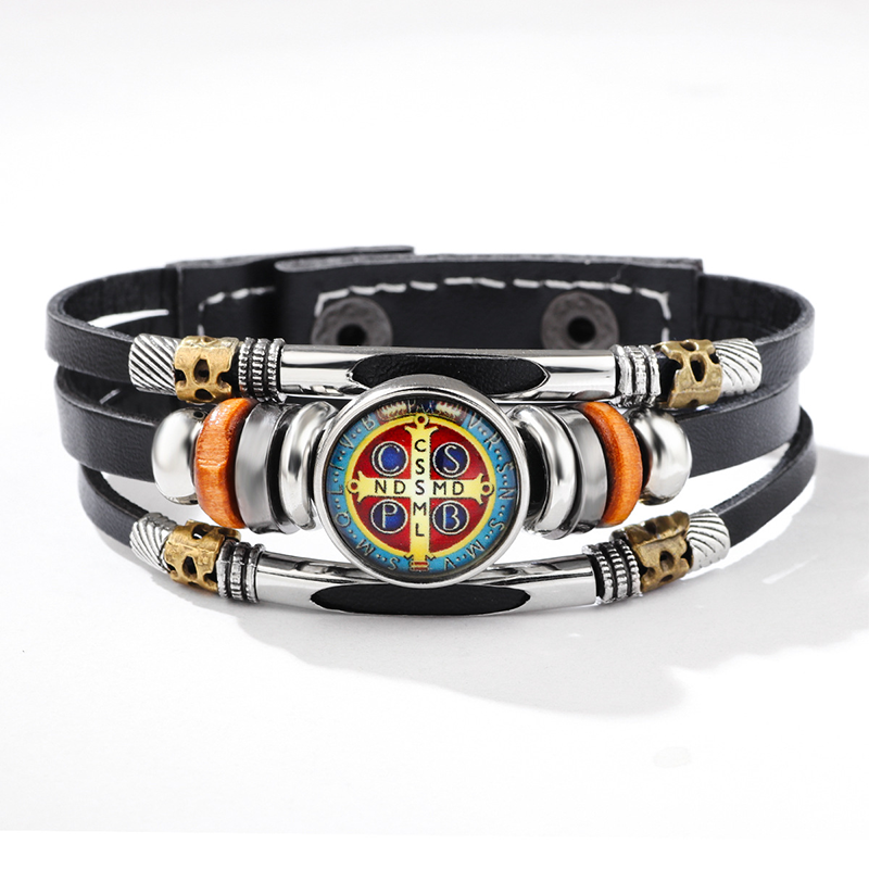 Modecanvas Exorcism Amulet Leather Cord With Glass Clasp Bracelet-modecanvas