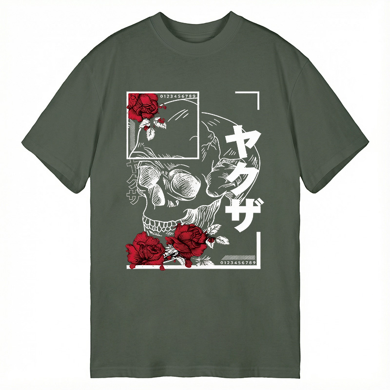 Modecanvas Skull Red Roses DTG Printing Classic T-Shirt-modecanvas