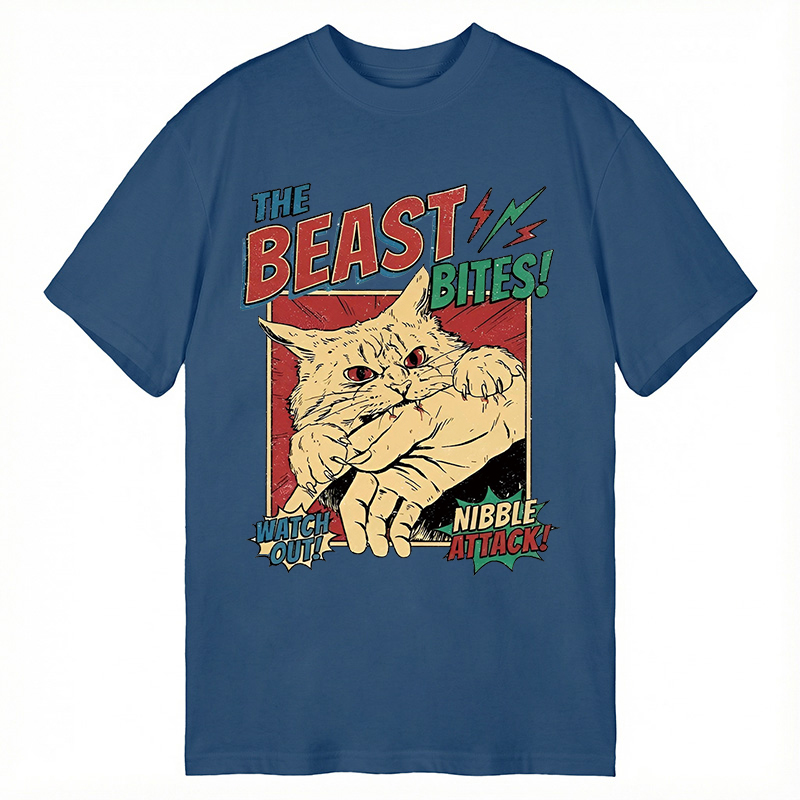 Modecanvas Vintage Horror Cat Bite DTG Printing Classic T-Shirt-modecanvas