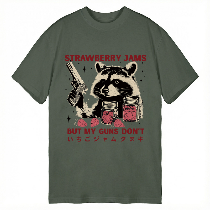 Modecanvas Strawberry Jams Funny Raccoon DTG Printing Classic T-Shirt-modecanvas