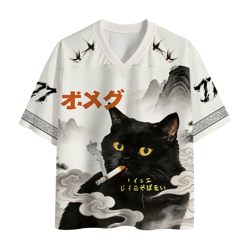 Modecanvas Smoking Cat Japanese Mesh Jersey-modecanvas