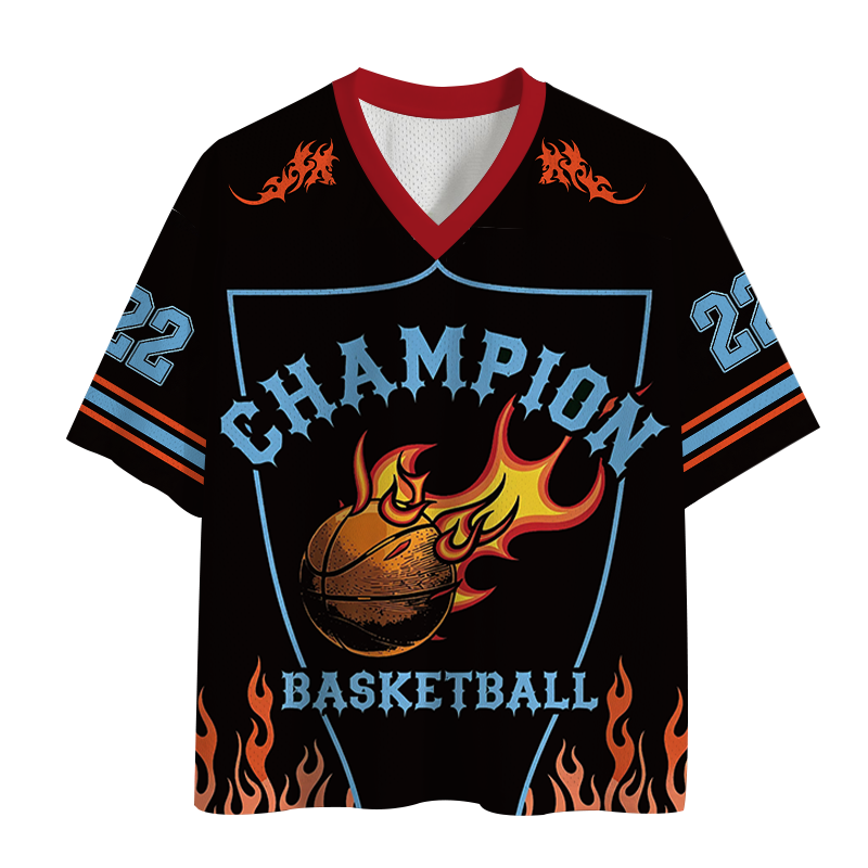 Modecanvas Retro Flame Champion Basketball Mesh Jersey-modecanvas